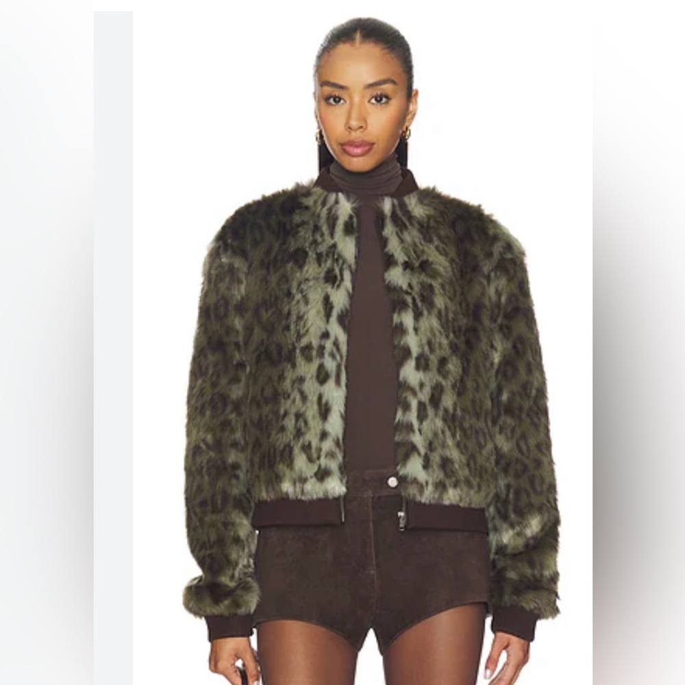 Unreal Fur Olive Leopard Faux Fur Jacket XS new with tags